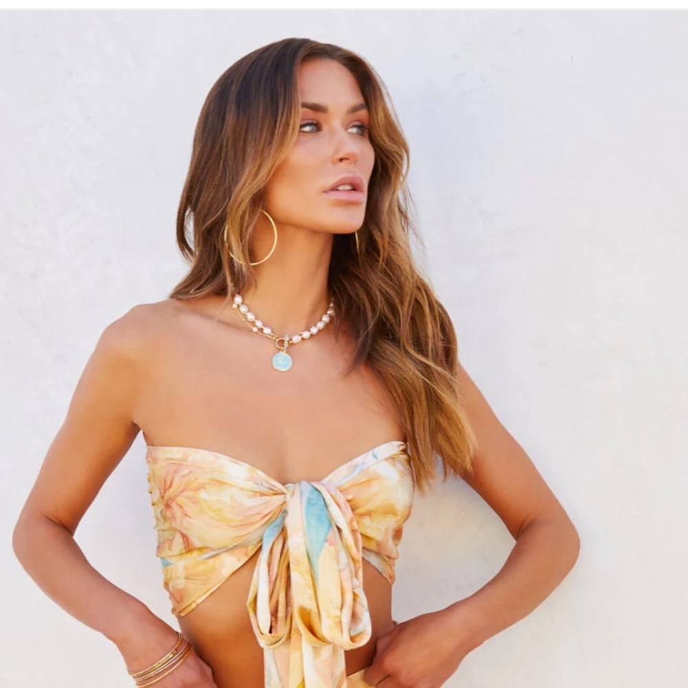 Wanderlust Soul Satin Printed Front Tie Crop Top